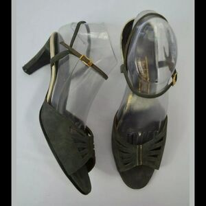 Jack Rogers Gray Leather Peep Toe Slingback Heels